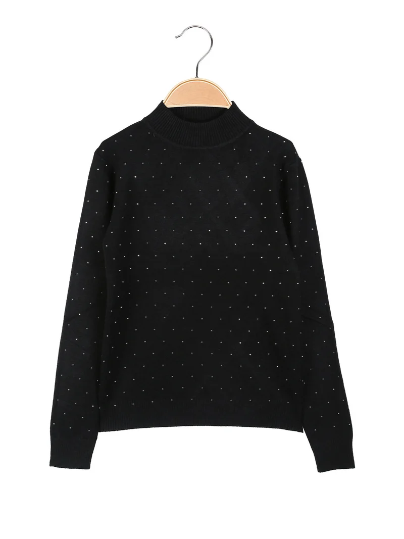 Maglia da bambina a lupetto con micro borchie - nero