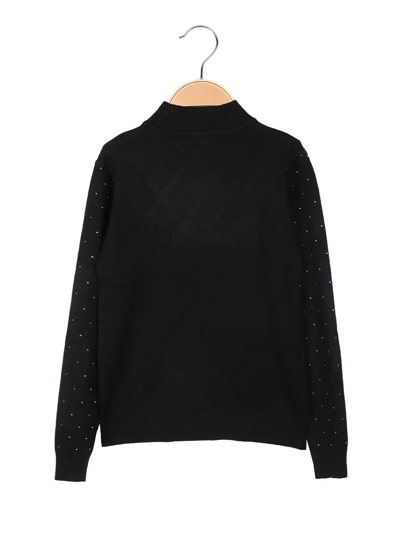 Maglia da bambina a lupetto con micro borchie - nero