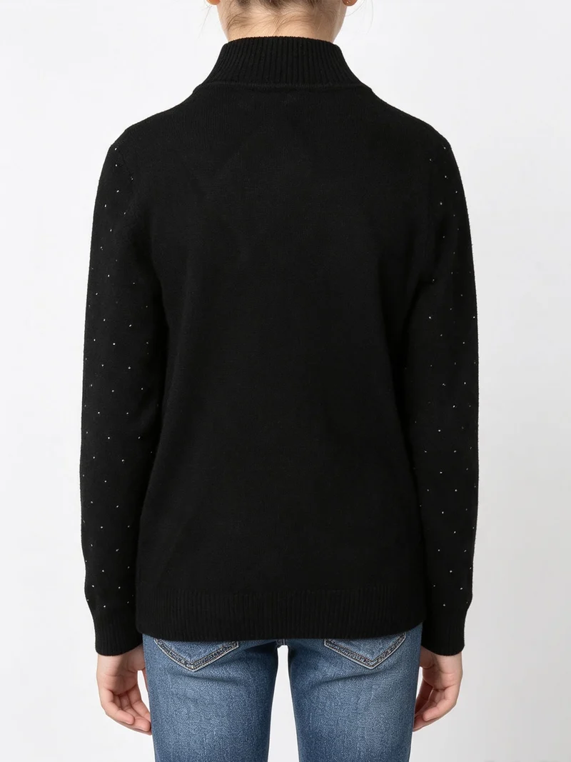 Maglia da bambina a lupetto con micro borchie - nero