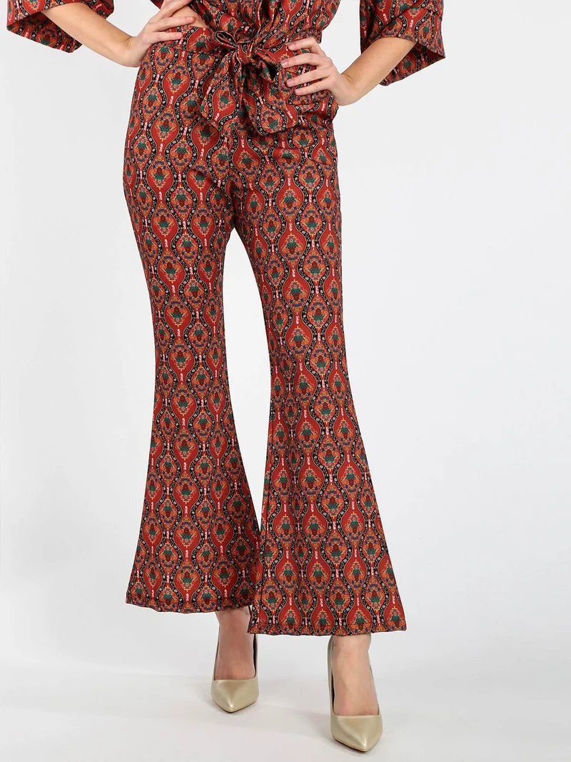 Pantaloni donna a zampa con stampe - arancione