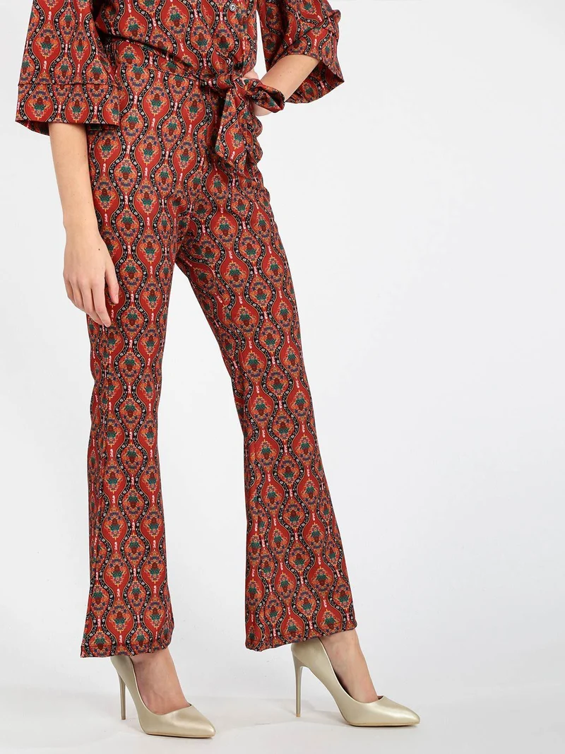 Pantaloni donna a zampa con stampe - arancione