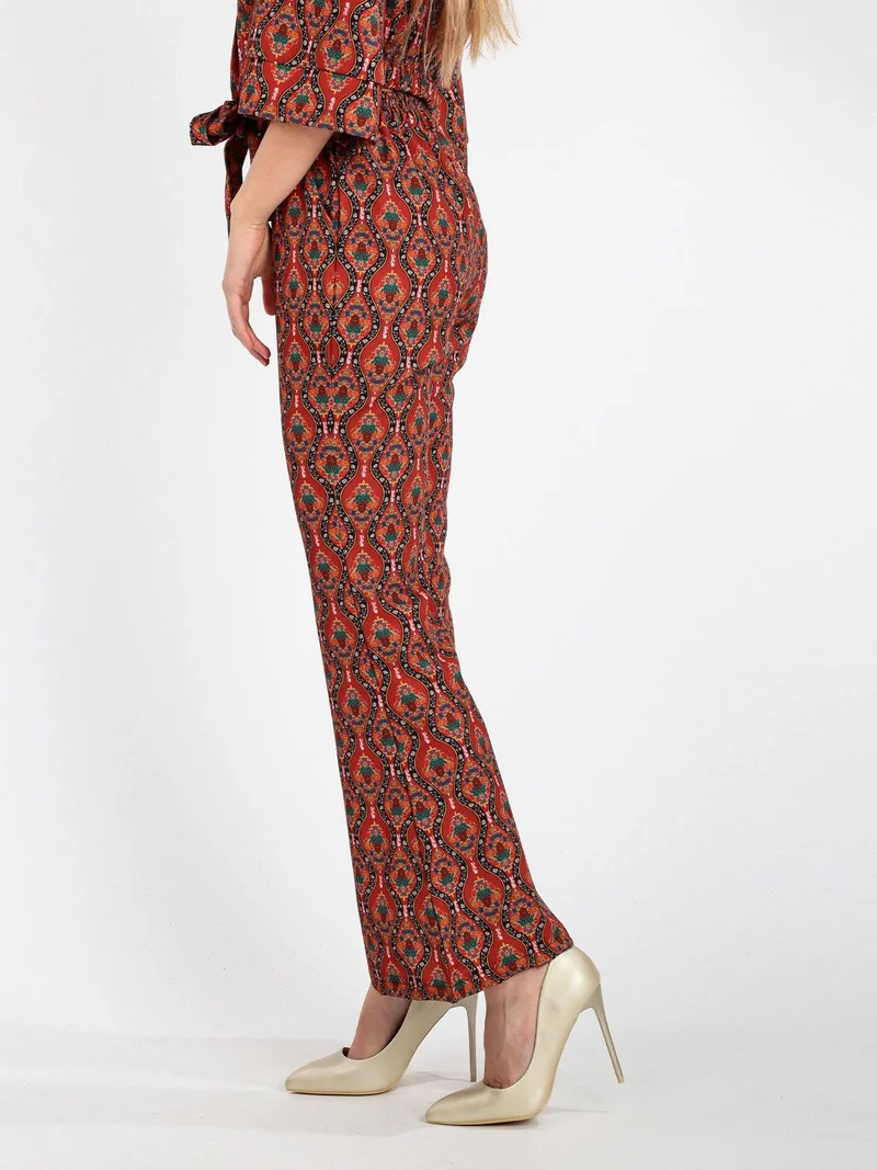 Pantaloni donna a zampa con stampe - arancione