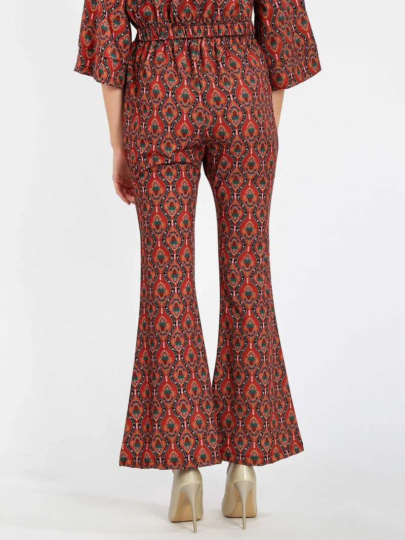 Pantaloni donna a zampa con stampe - arancione