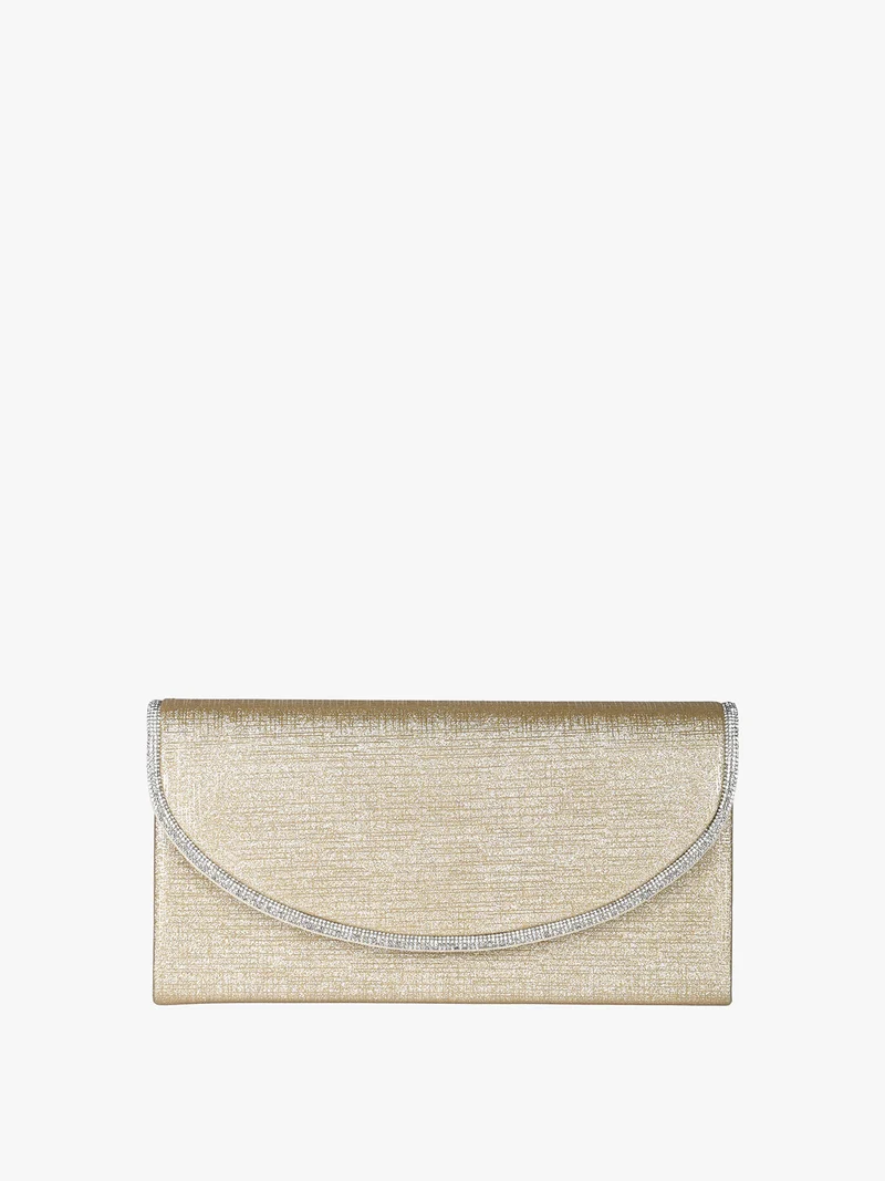 Pochette donna glitter con profilo di strass - oro