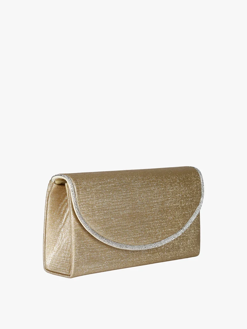 Pochette donna glitter con profilo di strass - oro