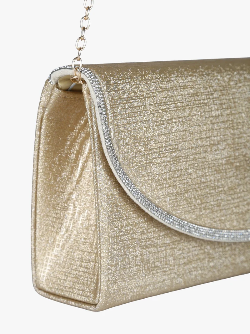 Pochette donna glitter con profilo di strass - oro