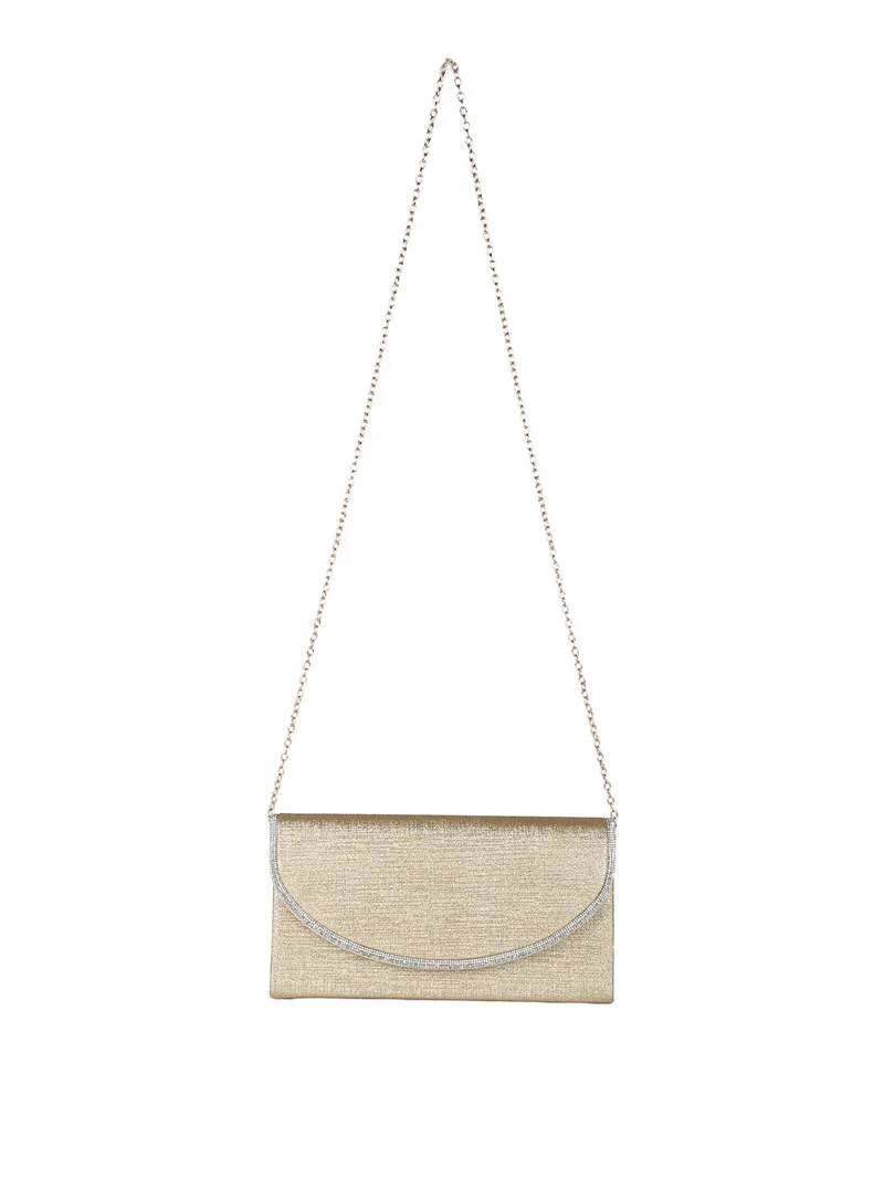 Pochette donna glitter con profilo di strass - oro