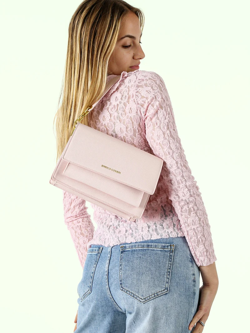 Borsa donna rigida in ecopelle con patta - rosa