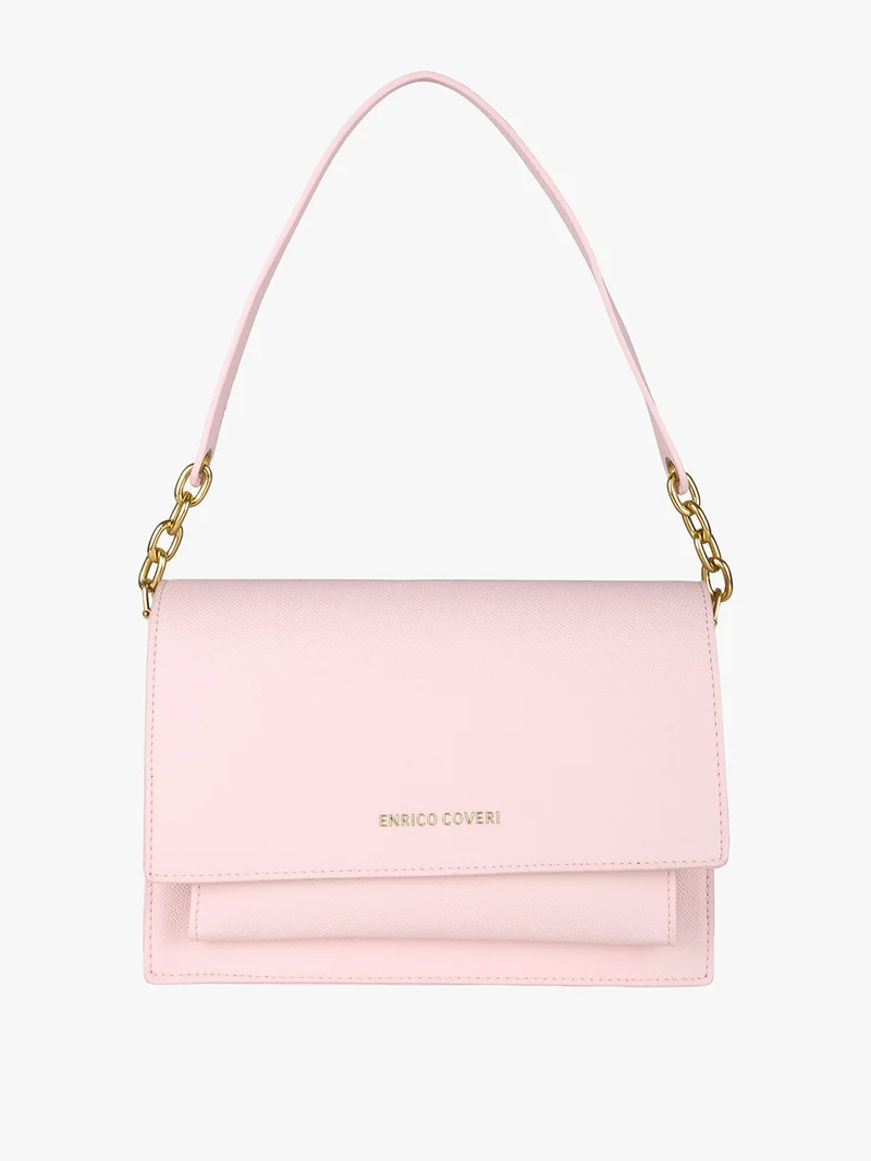 Borsa donna rigida in ecopelle con patta - rosa