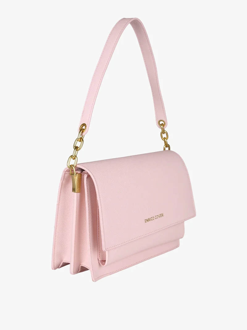 Borsa donna rigida in ecopelle con patta - rosa