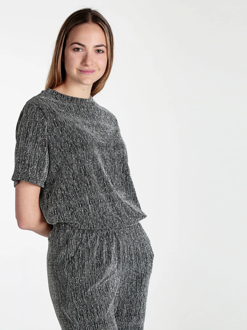 Maglia donna in lurex con piccole borchie - argento