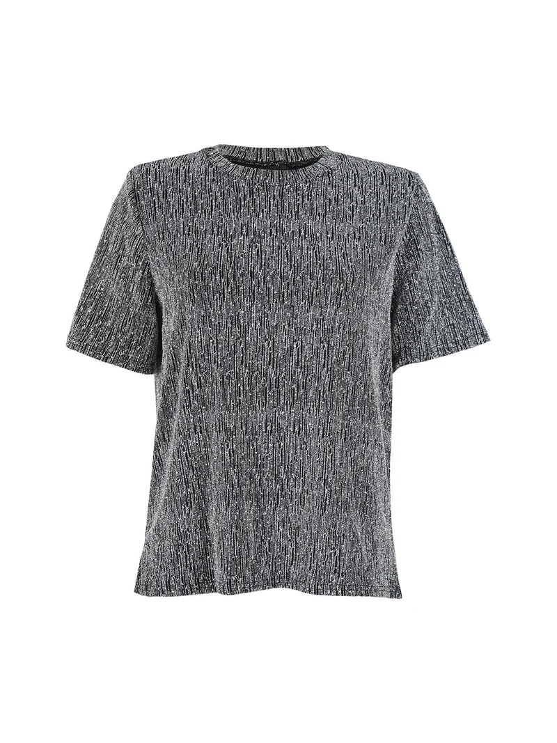 Maglia donna in lurex con piccole borchie - argento