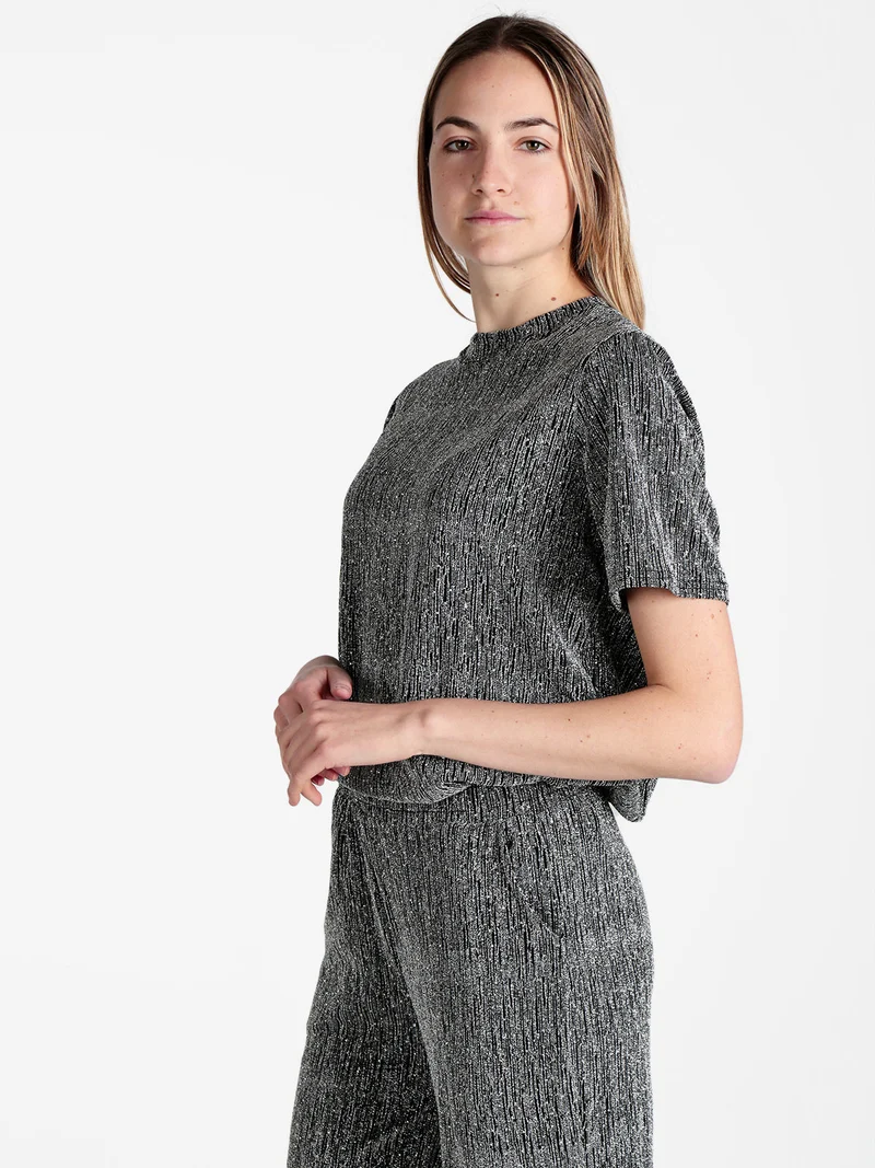 Maglia donna in lurex con piccole borchie - argento