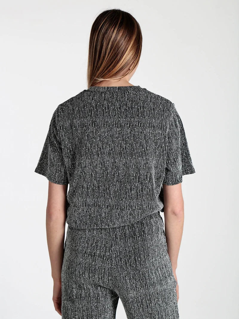 Maglia donna in lurex con piccole borchie - argento