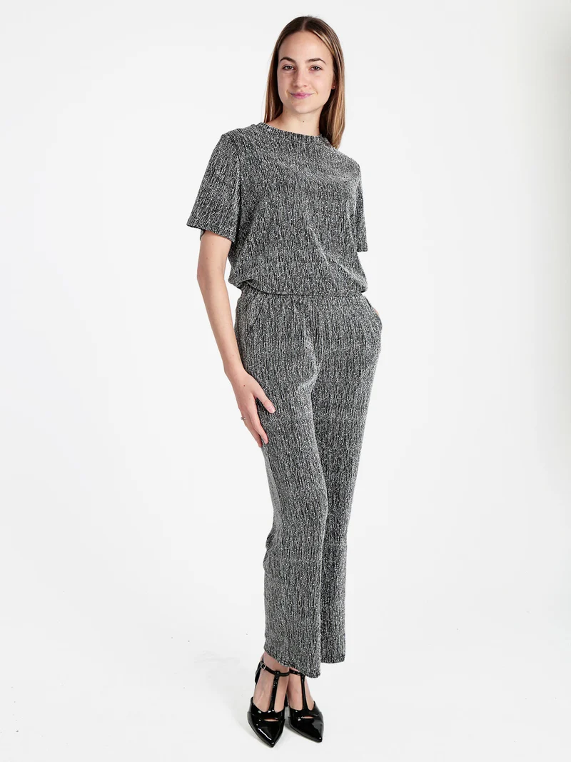 Maglia donna in lurex con piccole borchie - argento