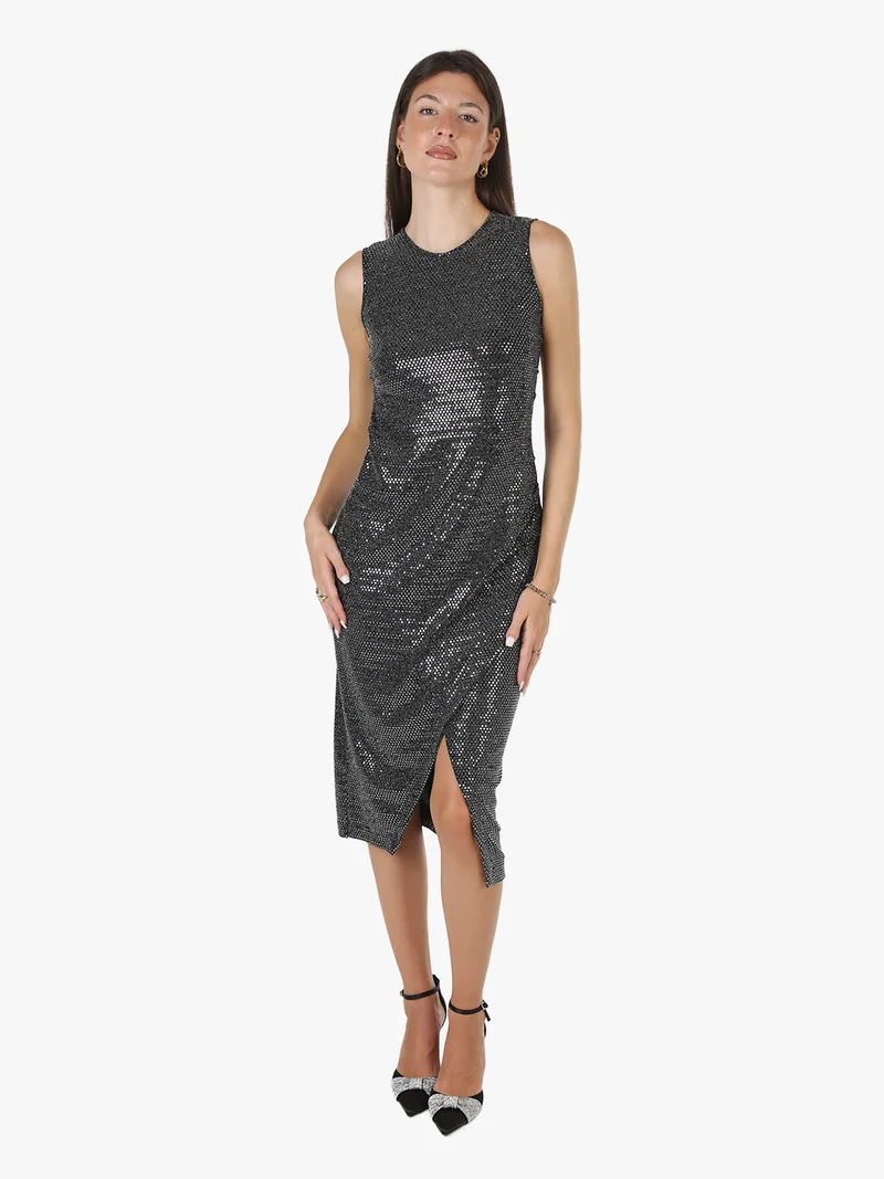Abito smanicato da donna in lamè metallico - nero