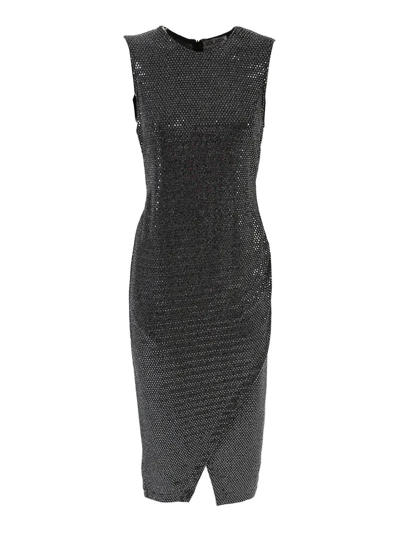 Abito smanicato da donna in lamè metallico - nero