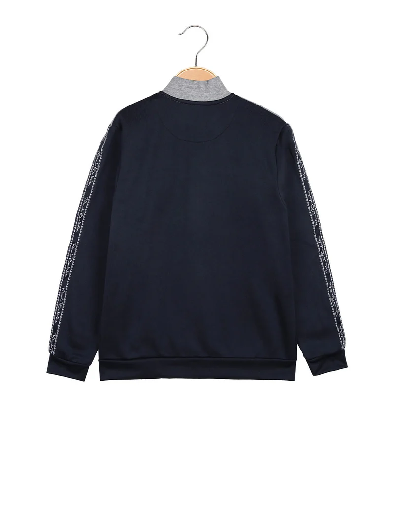 Felpa pesante da ragazzo full zip con strisce sulle maniche - blu scuro