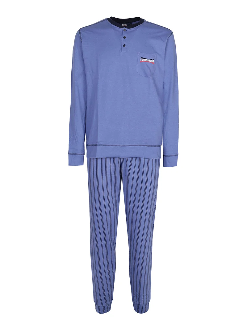 Pigiama lungo da uomo in cotone con pantaloni a righe - blu