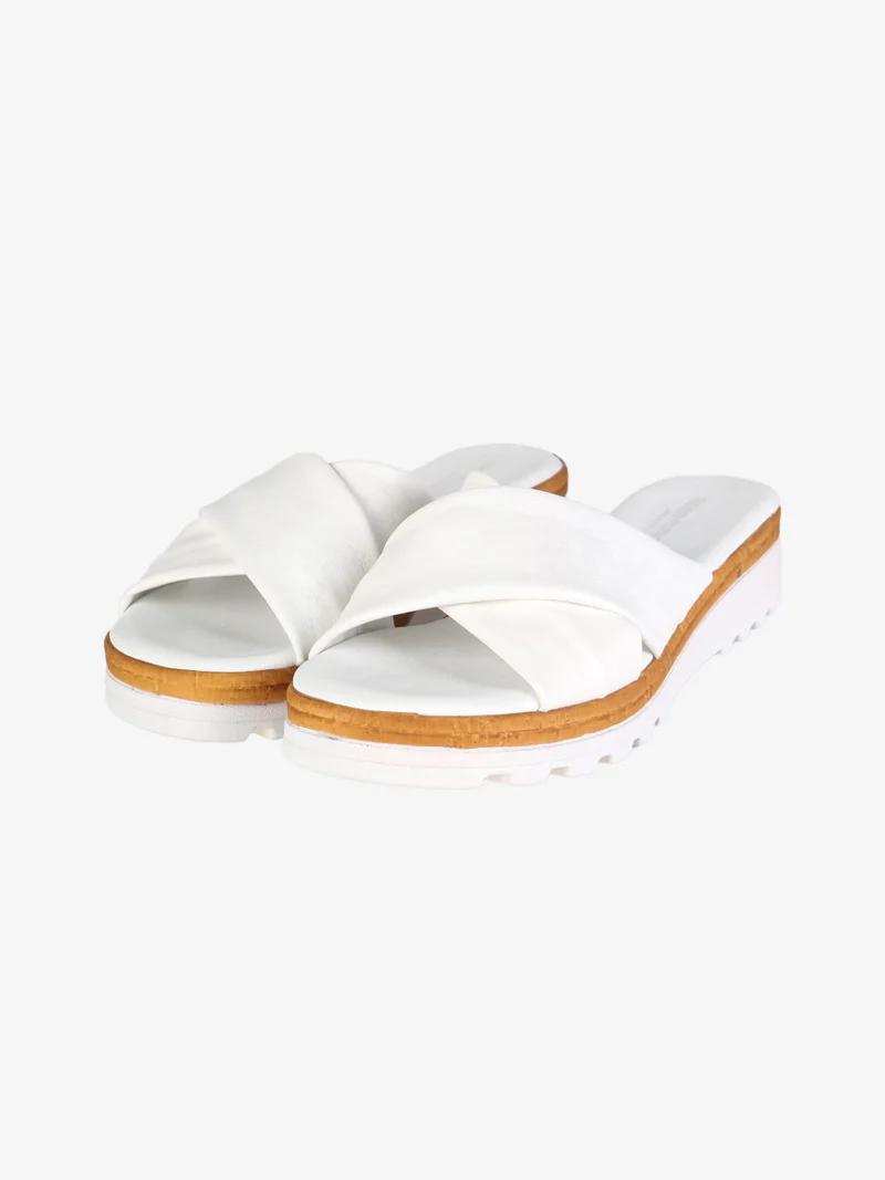 Ciabatte in pelle da donna con fascia incrociata - bianco