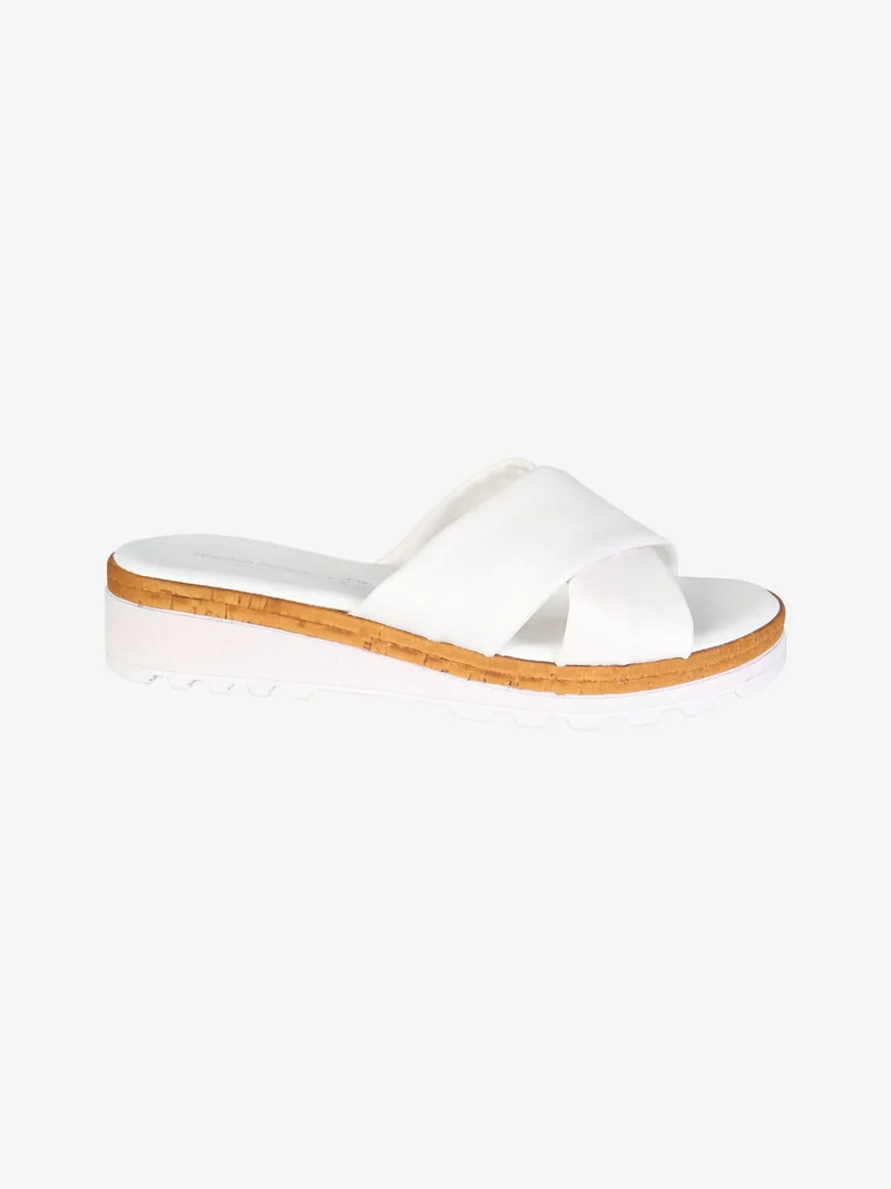 Ciabatte in pelle da donna con fascia incrociata - bianco