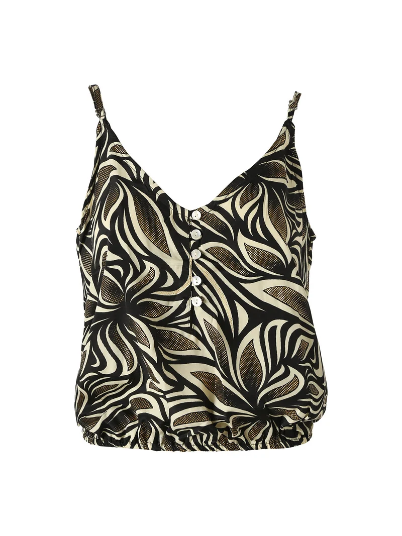Top donna cropped in viscosa con spalline strette e stampe - nero