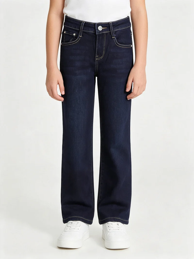 Jeans da bambina a gamba dritta con dettagli strass sul retro - avion
