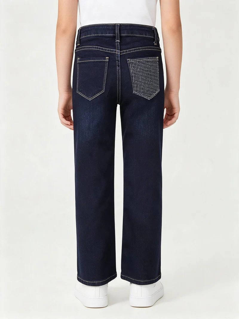 Jeans da bambina a gamba dritta con dettagli strass sul retro - avion
