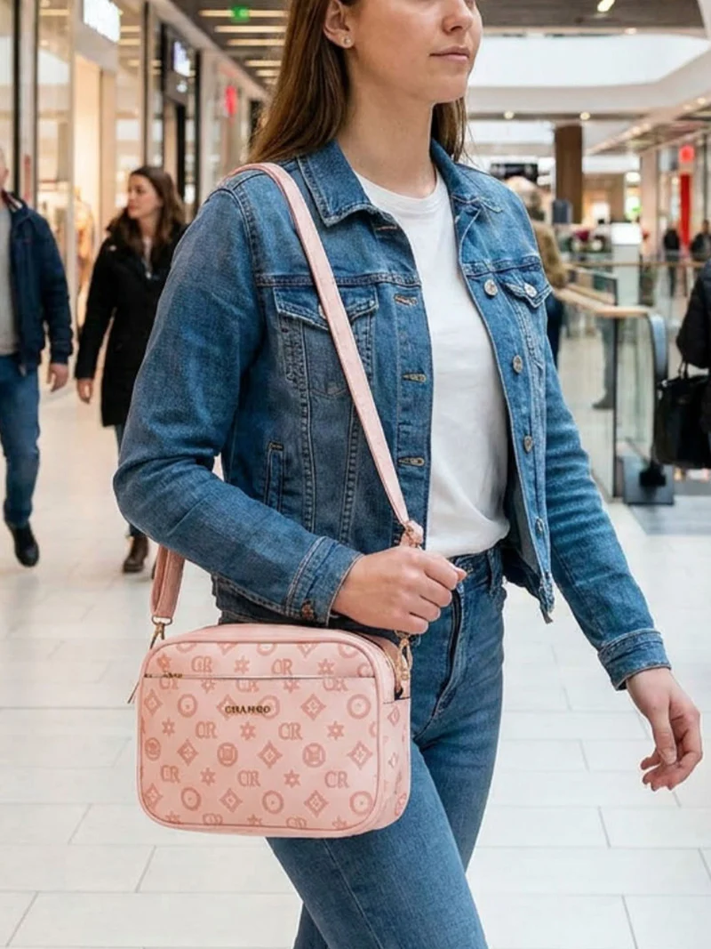 Borsa a tracolla da donna con stampa monogramma - rosa