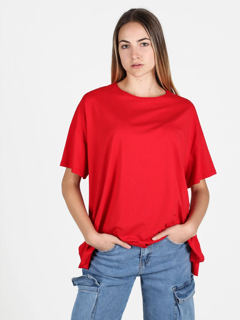 Maxi t-shirt donna oversize in cotone - rosso