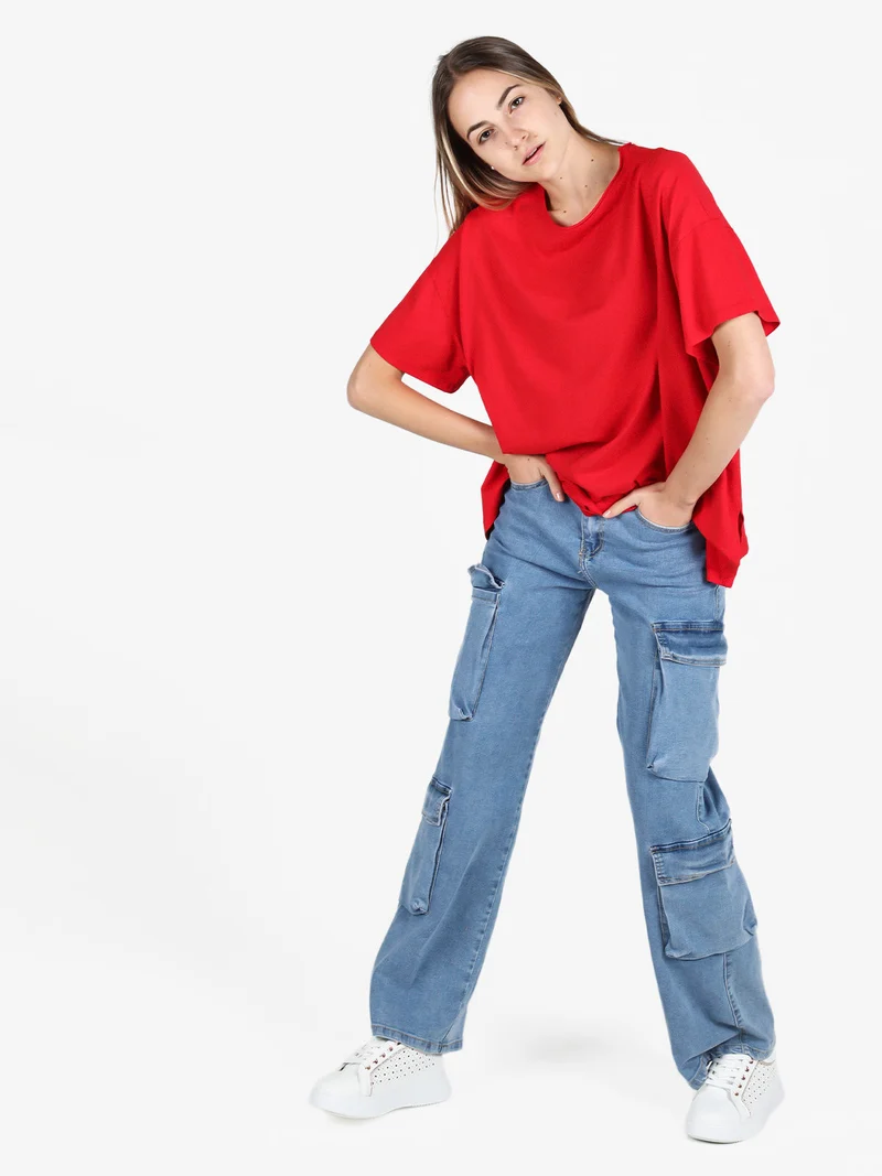 Maxi t-shirt donna oversize in cotone - rosso