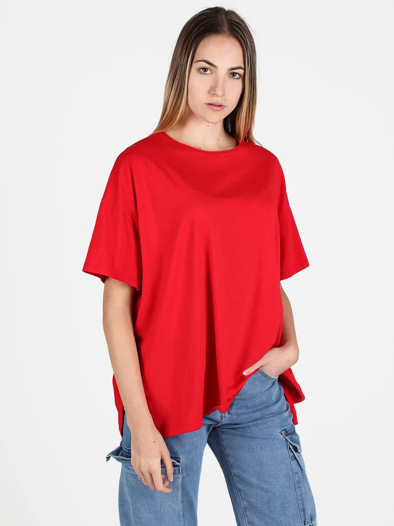 Maxi t-shirt donna oversize in cotone - rosso