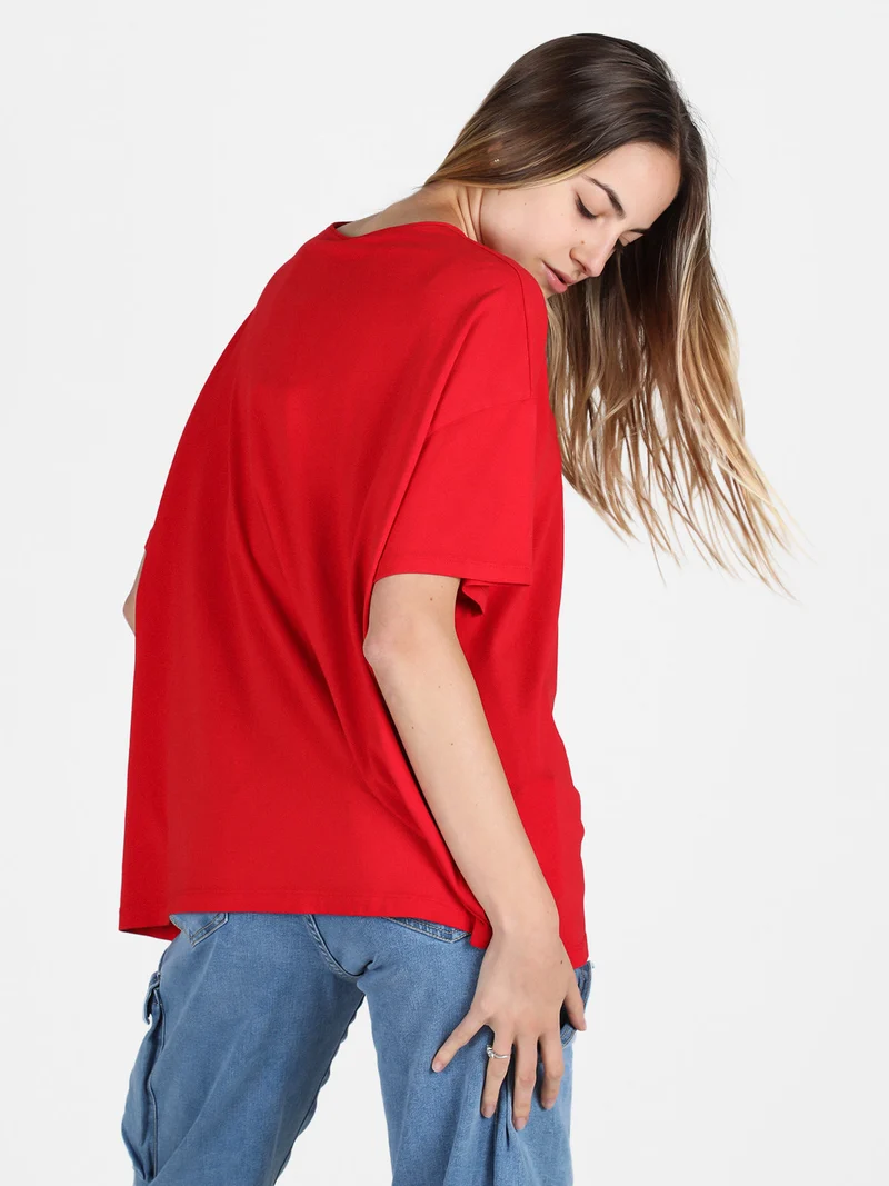 Maxi t-shirt donna oversize in cotone - rosso