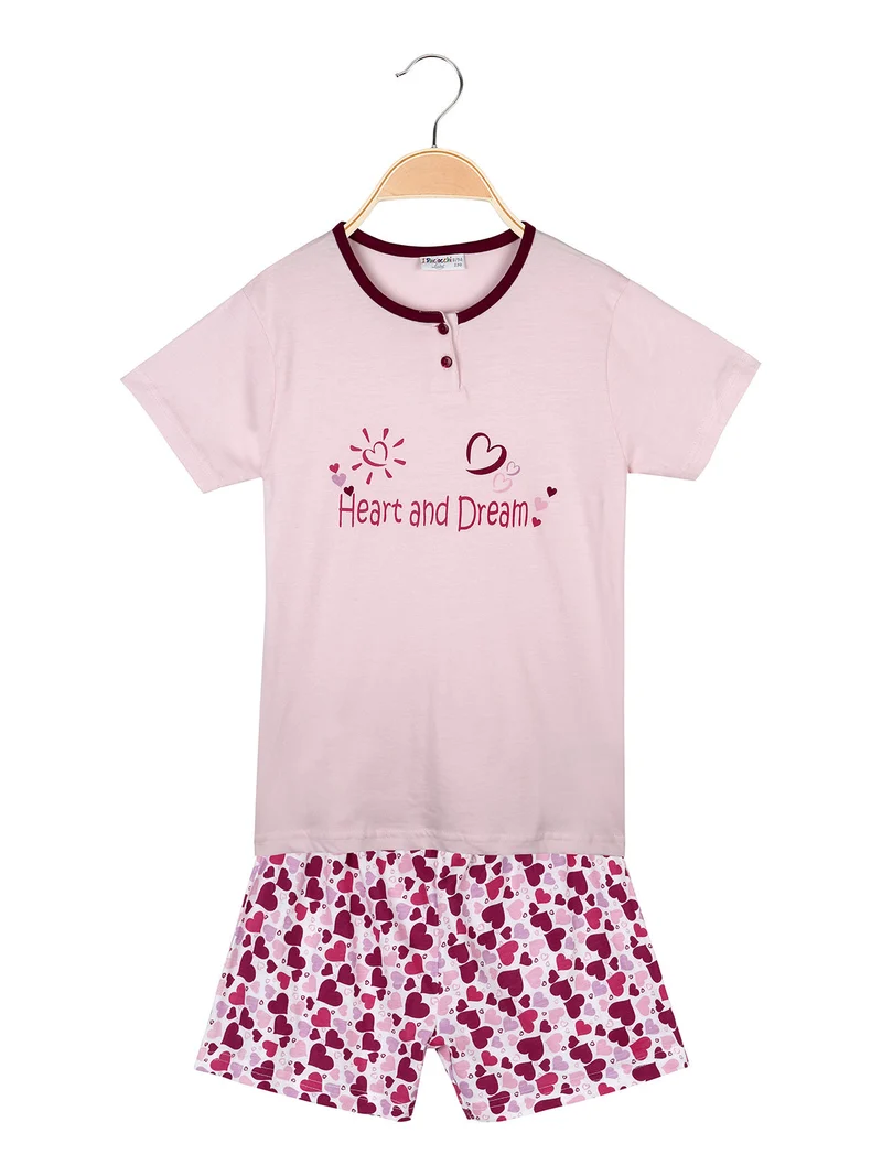 Pigiama corto in cotone T-shirt + shorts cuori - rosa