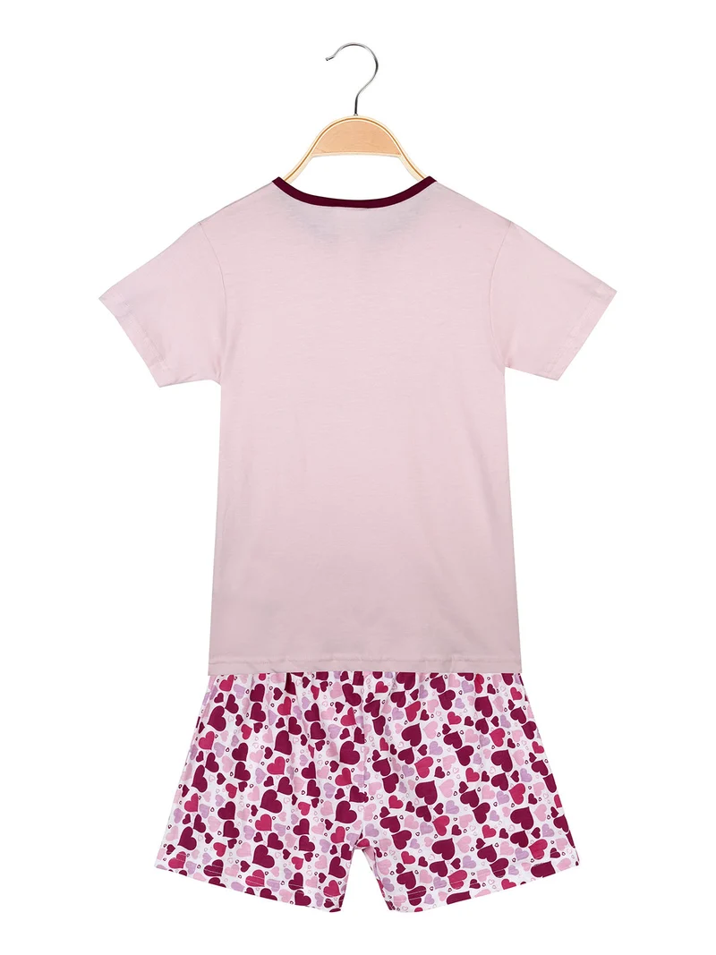 Pigiama corto in cotone T-shirt + shorts cuori - rosa