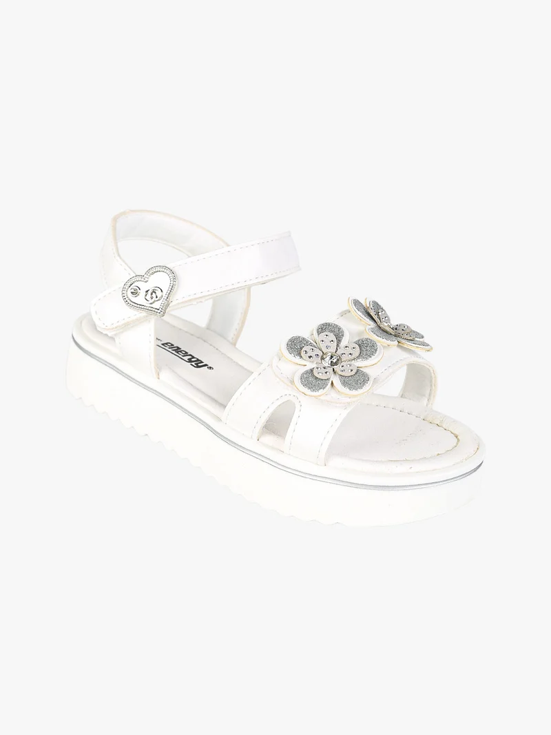 Sandali da bambina con cinturini a strappo e fiori - bianco