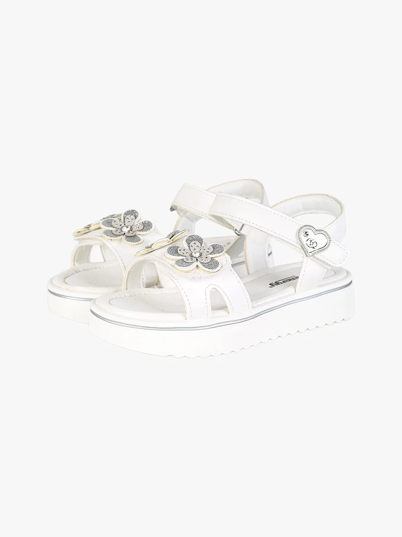 Sandali da bambina con cinturini a strappo e fiori - bianco