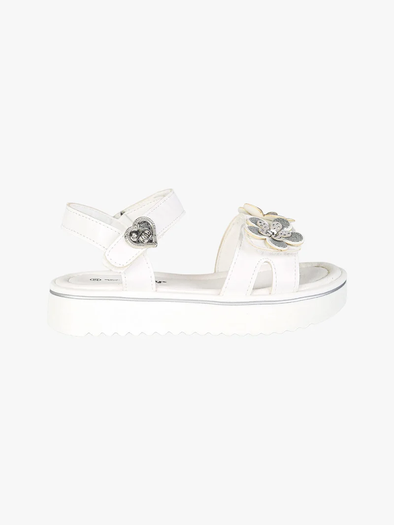 Sandali da bambina con cinturini a strappo e fiori - bianco