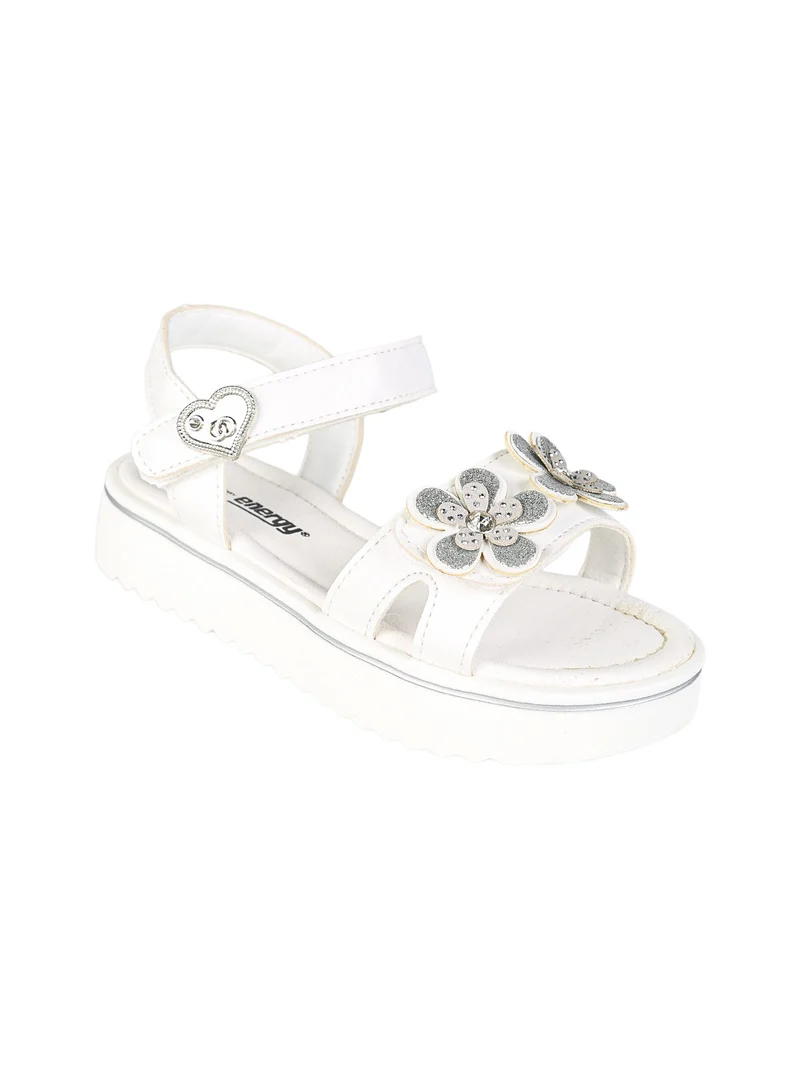 Sandali da bambina con cinturini a strappo e fiori - bianco