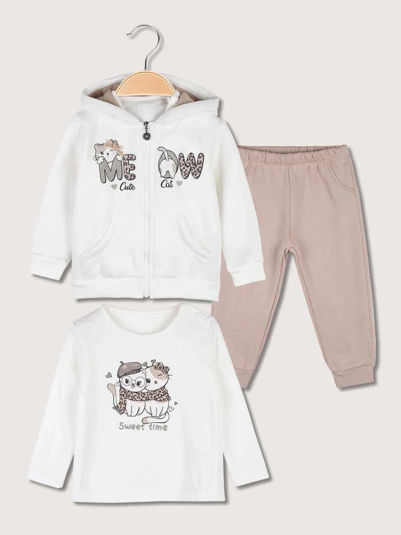 Completo tuta da neonata 3 pezzi con cappuccio e zip - bianco