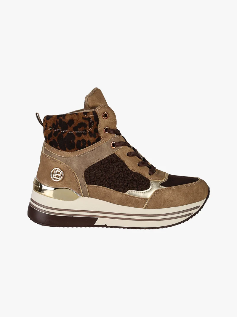 Sneakers donna alte con platform e interno in ecopelo - marrone