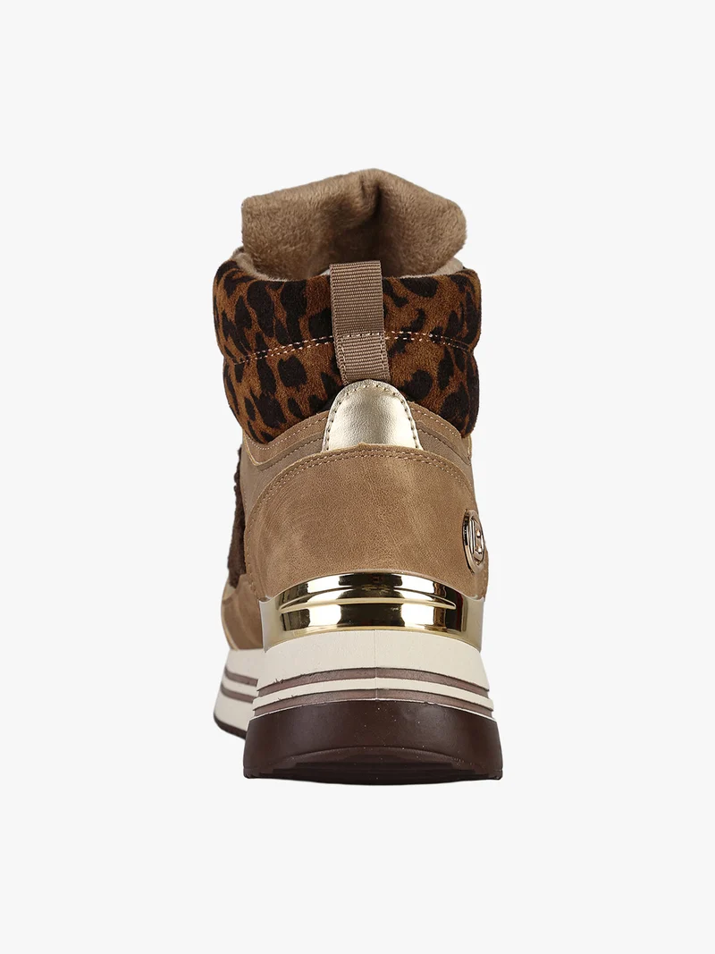 Sneakers donna alte con platform e interno in ecopelo - marrone