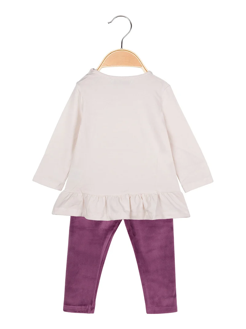 Completo lungo da neonata con maglietta e leggings in ciniglia - beige