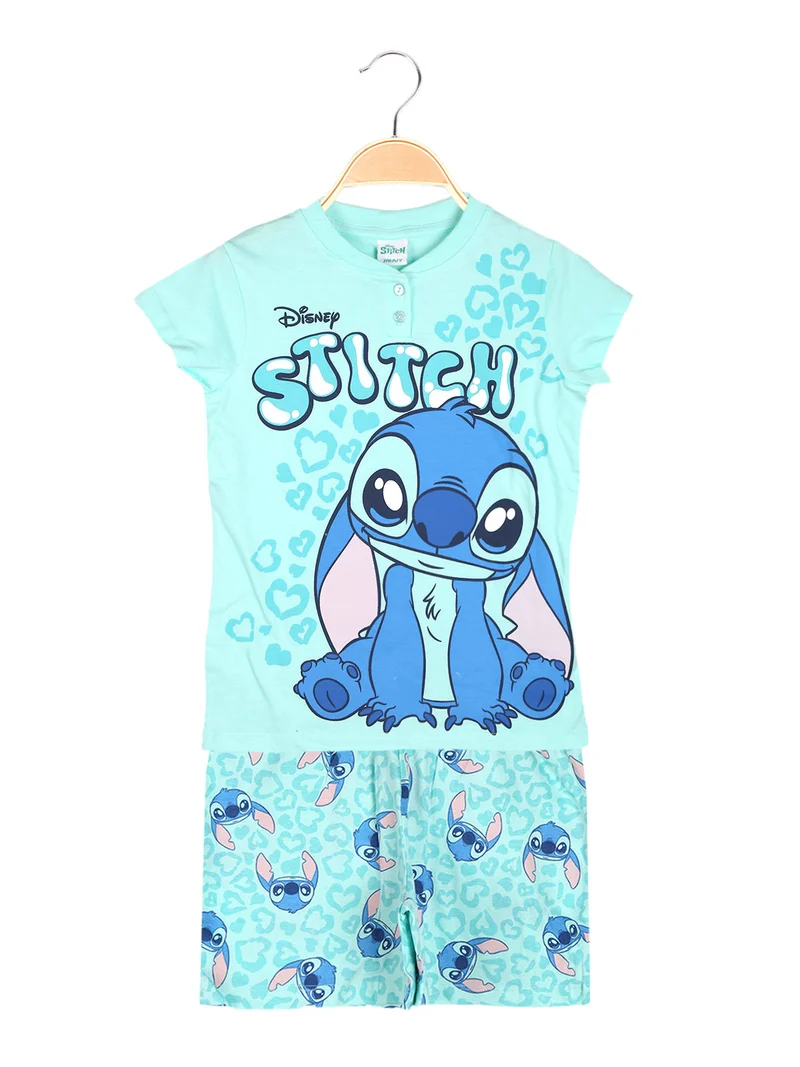 Stitch pigiama corto da bambina in cotone - acqua marina