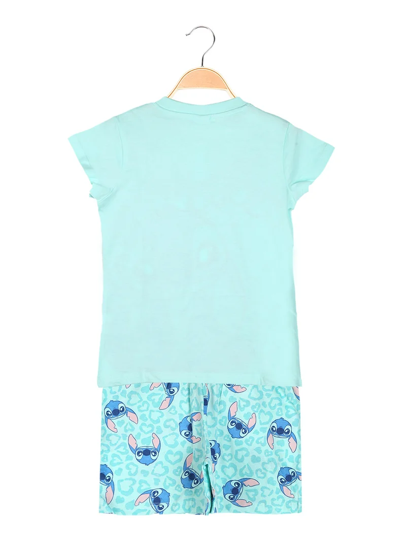 Stitch pigiama corto da bambina in cotone - acqua marina