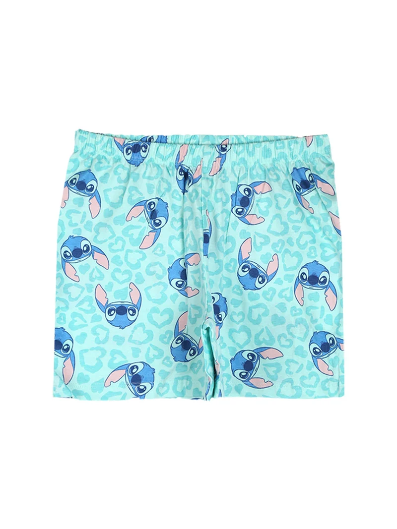 Stitch pigiama corto da bambina in cotone - acqua marina