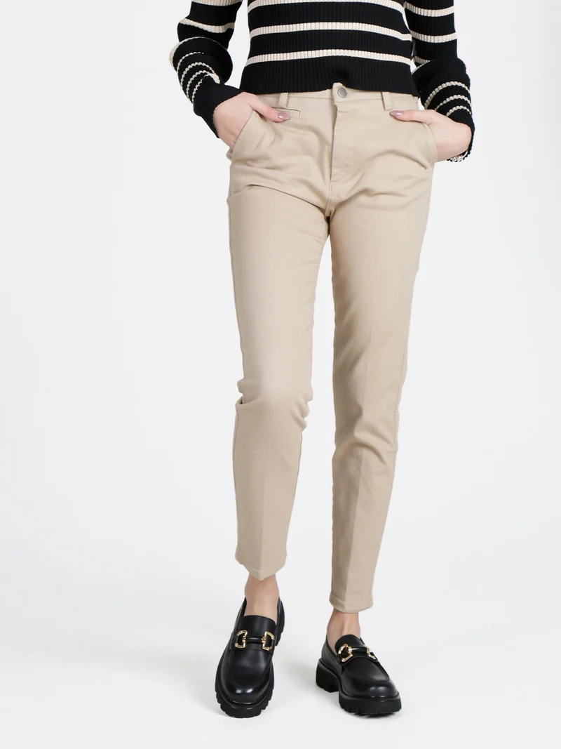 Pantaloni donna in cotone a gamba dritta - beige