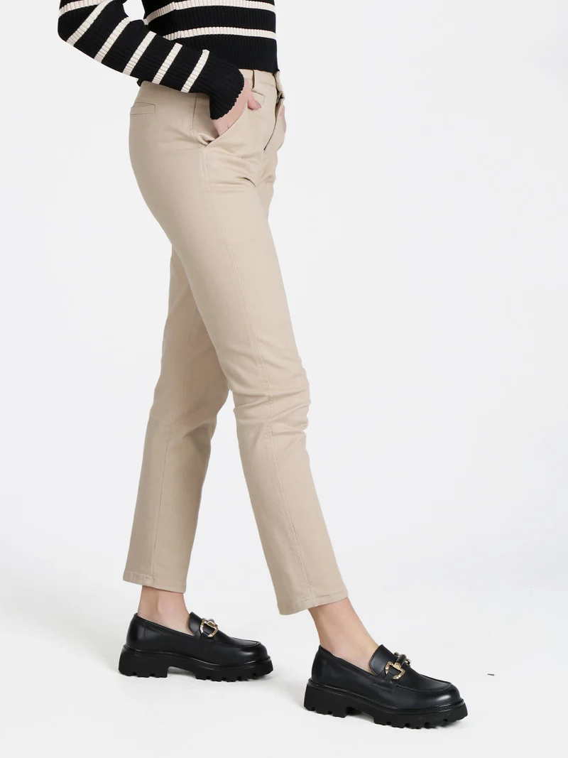 Pantaloni donna in cotone a gamba dritta - beige