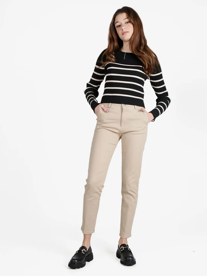 Pantaloni donna in cotone a gamba dritta - beige