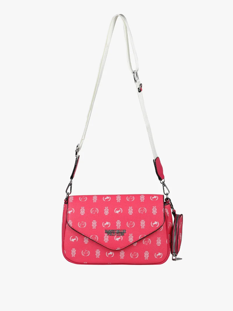 Borsa a tracolla con stampa e portamonete - fucsia